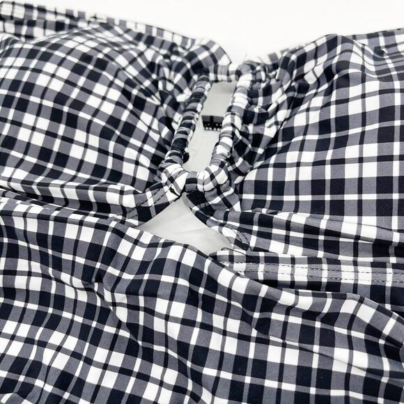 Anne Cole Bandeau Shirred Keyhole One Piece Swimsuit Black White Gingham 16 NEW - Picture 4 of 8